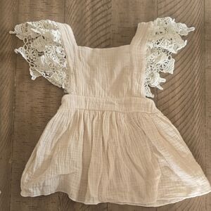 Cream Gauze Baby Dress with Lace Flutter Sleeves